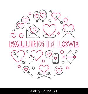 Falling in Love Vector illustration moderne ronde dans le style de ligne mince Illustration de Vecteur