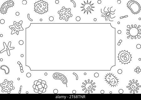 Cadre horizontal du contour de microbiologie bactérienne. Illustration vectorielle minimale dans le style de ligne fine Illustration de Vecteur