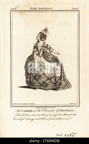 Mme Susanna Maria Cibber dans le personnage de Monimia dans Thomas Otways l'orphelin. D'après une photo en possession de David Garrick. Elle a joué le rôle pour la première fois au Drury Lane Theatre en 1737 et pour la dernière fois en 1768. Gravure sur cuivre d'après une illustration de James Roberts du Bells British Theatre, composée des pièces anglaises les plus estimées, John Bell, Londres, 1777. Banque D'Images