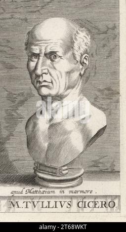 Marcus Tullius Cicero, 106-43 av. J.-C., homme d'État romain, avocat, érudit, philosophe, et sceptique académique. M. Tullius Cicero. Gravure sur cuivre d'après une illustration de Joachim von Sandrart tirée de sa LAcademia Todesca, della Architectura, Scultura & Pittura, oder Teutsche Academie, der Edlen Bau- Bild- und Mahlerey-Kunste, Académie allemande d'architecture, de sculpture et de peinture, Jacob von Sandrart, Nuremberg, 1675. Banque D'Images