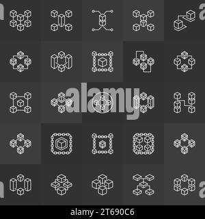 Collection d'icônes de technologie de chaîne de blocs. Vector blockchain signes ou éléments de conception dans un style de ligne mince Illustration de Vecteur