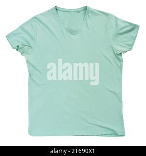 Modèle de tshirt vert clair prêt pour vos propres graphiques, t-shirt vert isolé sur fond blanc maquette Banque D'Images