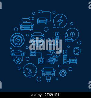 Illustration bleue vectorielle circulaire de véhicule électrique enfichable dans le style de contour sur fond sombre Illustration de Vecteur