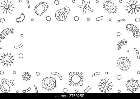 Fond horizontal de bactéries avec espace vide pour le texte. Illustration de concept vectoriel ou cadre dans le style de ligne mince Illustration de Vecteur