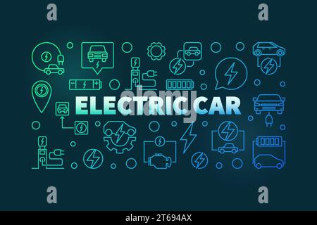 Bannière de contour coloré de voiture électrique - illustration vectorielle sur fond sombre Illustration de Vecteur