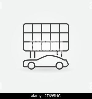Voiture électrique avec icône ou signe de concept de vecteur de panneau solaire dans le style de ligne mince Illustration de Vecteur