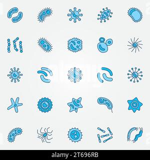 Ensemble d'icônes bleues de bactéries - virus et microbes signes créatifs ou éléments de logo Illustration de Vecteur
