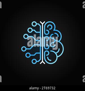 Icône de contour bleu de vecteur simple de cerveau d'ai. Symbole linéaire de concept d'intelligence artificielle ou élément de conception sur fond sombre Illustration de Vecteur