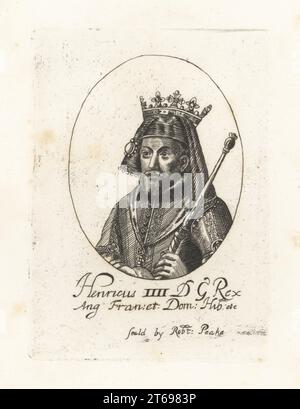 Henri IV, ou Henri Bolingbroke, roi d'Angleterre, 1367-1413. En couronne sur coiffe, doublet, orbe et sceptre. Roi Henri IV d'Angleterre. Henricus IV, DG Rex Ang Fran et Dom Hib. Extrait de l'ensemble des rois de William Faithorne, vendu par Robert Peake. Gravure sur cuivre de Samuel Woodburns Gallery of rare Portraits consistant en plaques originales, George Jones, 102 St Martins Lane, Londres, 1816. Banque D'Images