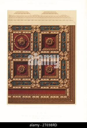 Plafond du Palais de la Chancellerie, Rome, Italie, 16e siècle. Decke im Palazzo della Cancelleria, ROM, auf des XVI Jahrh. Chromolithographie de G. Neuhaus de Ernst Ewalds Farbige decorationen, Alter und Never Zeit (Décoration des couleurs, époques anciennes et nouvelles), Ernst Wasmuth, Berlin, 1896. Banque D'Images