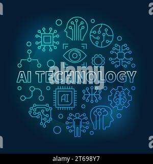 Illustration bleue ronde de technologie ai. Symbole circulaire vectoriel d'intelligence artificielle dans le style linéaire sur fond sombre Illustration de Vecteur