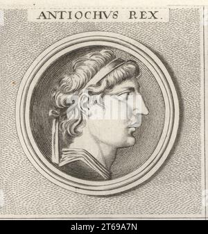 Antiochus III le Grand, souverain de l'Empire séleucide (Syrie), c.222-187 av. J.-C.. Tué lors du pillage d'un temple de Bel à Elymaïs, Perse. Antiochus Rex. Gravure sur cuivre d'après une illustration de Joachim von Sandrart tirée de sa LAcademia Todesca, della Architectura, Scultura & Pittura, oder Teutsche Academie, der Edlen Bau- Bild- und Mahlerey-Kunste, Académie allemande d'architecture, de sculpture et de peinture, Jacob von Sandrart, Nuremberg, 1675. Banque D'Images