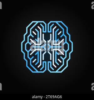 Icône ou symbole de ligne de concept bleu de vecteur Smart Brain numérique sur fond sombre Illustration de Vecteur