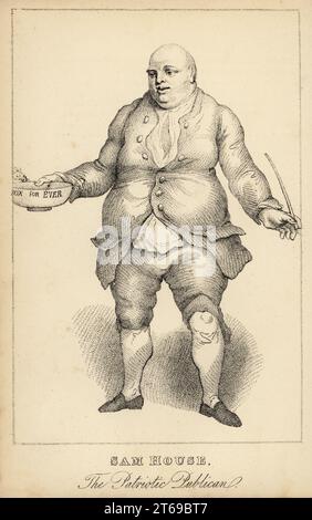 Sam House, le public patriotique ou Liberty Boy, est mort en 1785. Ex-cooper et partisan du politicien whig Charles James Fox. Il a ouvert un pub appelé Intrepid Fox sur Wardour Street. En gilet noir et chemise en lin, avec bol et pipe à tabac. Lithographie d'après une gravure sur stipple de Robert Cooper de Henry Wilson et James Caulfields Livre de personnages merveilleux, mémoires et anecdotes, de personnes remarquables et excentriques dans tous les âges et pays, John Camden Hotten, Piccadilly, Londres, 1869. Banque D'Images