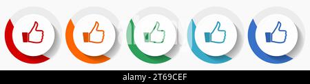 Comme l'ensemble d'icônes vectorielles, les icônes rondes colorées de conception plate dans 5 options de couleur pour le webdesign et les applications mobiles Illustration de Vecteur