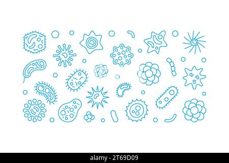 Micro-organismes vecteur illustration horizontale créative. Bannière de concept de bactéries et de pathogènes sur fond blanc Illustration de Vecteur