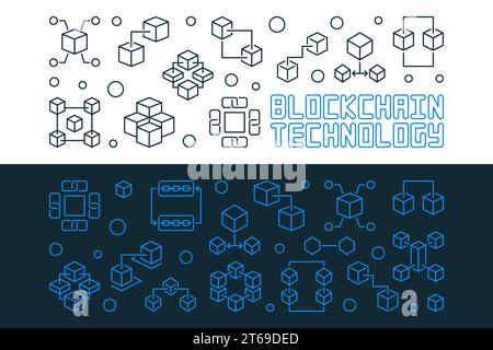 Technologie blockchain concept bannières horizontales dans le style de contour. Illustration vectorielle Illustration de Vecteur