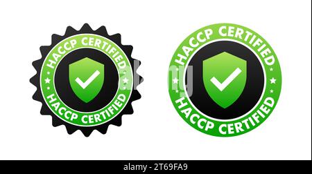 Badges certifiés HACCP avec coche verte pour la sécurité alimentaire. Illustration vectorielle Illustration de Vecteur