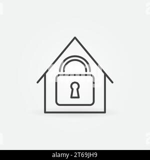 Maison avec icône linéaire Padlock. Vector Stay at Home ou Home protection concept symbole ou élément de logo Illustration de Vecteur