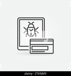 Carte de crédit et tablette avec l'icône de concept de contour de vecteur de virus d'ordinateur ou élément de conception Illustration de Vecteur