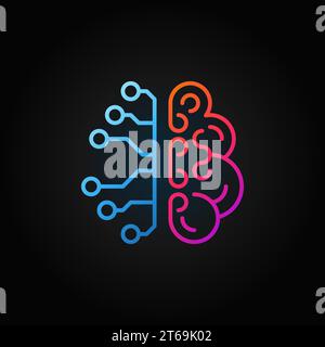 Icône de ligne créative cérébrale d'intelligence artificielle. Vector Cyberbrain concept symbole de contour lumineux ou élément de logo sur fond sombre Illustration de Vecteur