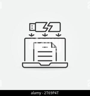 Récupération de données à partir d'une clé USB cassée sur l'icône ou le signe de contour de concept vectoriel d'ordinateur portable Illustration de Vecteur