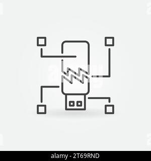 Icône ou symbole vectoriel de lecteur flash USB corrompu dans un style linéaire Illustration de Vecteur