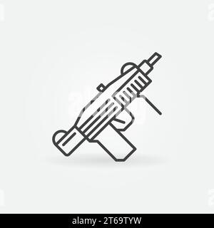 Icône de contour du pistolet mitrailleur. Symbole de concept de vecteur d'arme militaire SMG dans le style de ligne mince Illustration de Vecteur