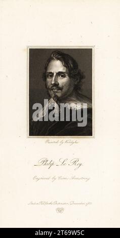 Portrait du baron Philippe le Roy, diplomate flamand. Philip le Roy, gravure sur acier de Cosmo Armstrong d'après un portrait de Sir Anthony van Dyck d'Edward Walmsleys Physiognomical Portraits, cent personnages distingués, John Major, Londres, 1821. Banque D'Images