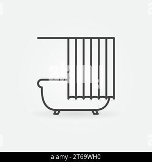 Baignoire avec icône ou symbole vectoriel de rideau de douche dans le style de ligne mince Illustration de Vecteur