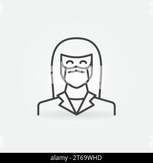 Femme médecin ou infirmière dans l'icône contour du masque facial. Symbole linéaire du concept de protection du visage vectoriel Illustration de Vecteur