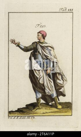 Chevalier de Saint Lazare, ordre hospitalier établi en Terre Sainte au 12e siècle. Copie d'une illustration de Christoph Weigel dans Philipp Bonannis Ritter-Ordern, 1728. Gravure sur cuivre coloriée à la main d'après l'image historique des costumes du peuple principal de l'Antiquité et du Moyen âge de Robert von Spalart, Vienne, 1802. Banque D'Images