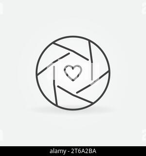 Icône ou symbole du concept de contour vectoriel cœur à l'intérieur de l'obturateur de l'appareil photo Illustration de Vecteur