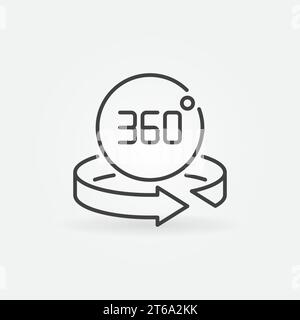 flèche de 360 degrés avec icône de concept de contour de vecteur de cercle ou élément de conception Illustration de Vecteur