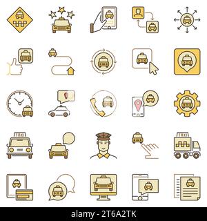 Services de taxi icônes colorées ensemble - taxi vecteur taxi taxi, transport, téléphone, symboles de concept de conducteur Illustration de Vecteur