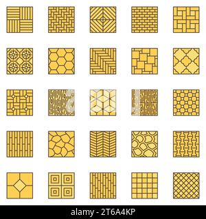 Ensemble d'icônes colorées de matériaux de sol - vecteur Flooring concept signes jaunes créatifs ou éléments de conception Illustration de Vecteur