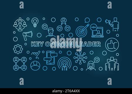 Key opinion leader bannière horizontale linéaire bleue - Vector KOL illustration du contour du concept Illustration de Vecteur