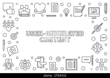 Cadre horizontal linéaire du contenu généré par l'utilisateur. Illustration de ligne fine du concept Vector UGC Illustration de Vecteur