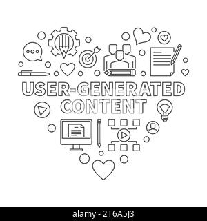 Contenu généré par l'utilisateur ou concept de vecteur de cœur généré par l'utilisateur illustration de ligne fine Illustration de Vecteur