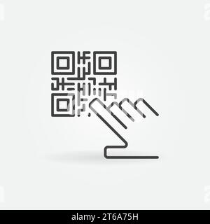 Icône de concept de ligne mince de vecteur de main et de code QR ou élément de conception Illustration de Vecteur