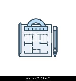 Plan d'appartement avec crayon et rapporteur vecteur concept icône bleue ou logo Illustration de Vecteur