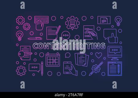 Content Editing Vector concept de contour coloré bannière horizontale ou illustration Illustration de Vecteur