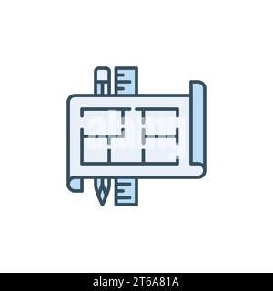 Plan d'étage de maison avec crayon et règle vecteur concept icône bleue ou symbole Illustration de Vecteur