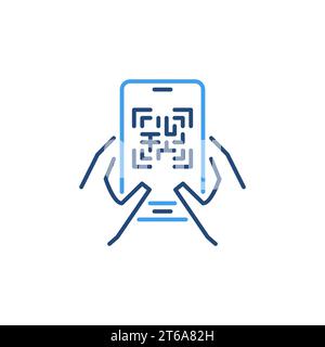 Téléphone avec code QR dans les mains vecteur concept icône colorée ou élément logo Illustration de Vecteur