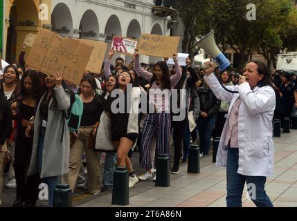 CUENCA-PLANTON-por ABIGAL DESAPARECIDA Cuenca, Ecuador 9 de noviembre de 2023 Decenas de estudiantes de la Universidad de Cuenca salieron la manana de hoy para exigir la busqueda de Abigail Supligüicha Carchi, de 19 anos de edad. El planton inicio desde las instalaciones de la universidad, recorrio algunas calles y llego hasta los exteriores de la Gobernacion del Azuay. foto Boris Romoleroux/API. SOI-CUENCA-PLANTON-PORABIGALDESAPARECIDA-8be9c96e519f3b8daaf20823968bcfff *** CUENCA PLANTON POUR DISPARU ABIGAL Cuenca, Équateur 9 novembre 2023 des dizaines d'étudiants de l'Université de Cuenca sont venus Banque D'Images