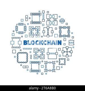 Block Chain concept de ligne mince bannière ronde faite avec des signes de chaîne de bloc. Illustration vectorielle Illustration de Vecteur