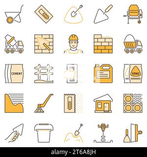 Icônes colorées en béton et ciment - signes créatifs de construction vectorielle sur fond blanc Illustration de Vecteur