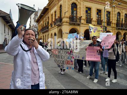 CUENCA-PLANTON-por ABIGAL DESAPARECIDA Cuenca, Ecuador 9 de noviembre de 2023 Decenas de estudiantes de la Universidad de Cuenca salieron la manana de hoy para exigir la busqueda de Abigail Supligüicha Carchi, de 19 anos de edad. El planton inicio desde las instalaciones de la universidad, recorrio algunas calles y llego hasta los exteriores de la Gobernacion del Azuay. foto Boris Romoleroux/API. SOI-CUENCA-PLANTON-PORABIGALDESAPARECIDA-795f459acedd2bd30f06ab4576e80cf2 *** CUENCA PLANTON POUR DISPARU ABIGAL Cuenca, Équateur 9 novembre 2023 des dizaines d'étudiants de l'Université de Cuenca sont venus Banque D'Images