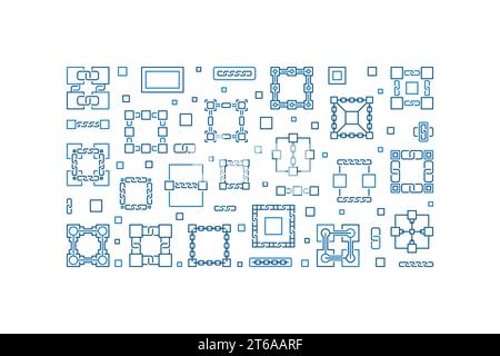 Bannière horizontale de concept de chaîne de blocs faite avec des icônes de ligne de chaîne de blocs - illustration vectorielle Illustration de Vecteur