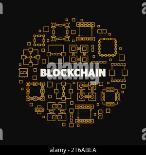 Vecteur de concept de contour de blockchain illustration créative ronde ou bannière faite avec des icônes de chaîne de blocs Illustration de Vecteur